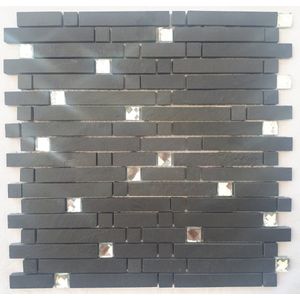 Mozaiek tegel - 30 x 30 cm - Leisteen met diamant glas - Antraciet zwart - 050M