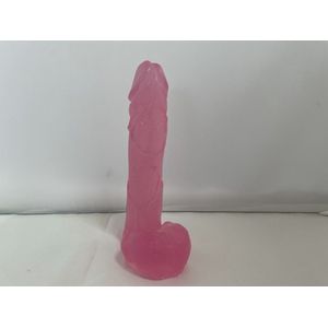 Zeep in penis/piemel vorm kleur transparant roze geur roos 14 cm hoog