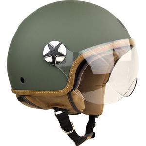 Motocubo Ant - Jethelm met Vizier - ECE goedgekeurde Scooterhelm - Geschikt als Scooter Brommer Motor Snorfiets helm - L - Mat Groen