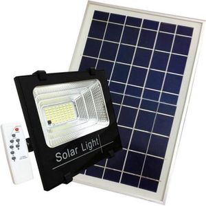60W dimbare LED-schijnwerper op zonne-energie met schemerdetector (inclusief zonnepaneel + afstandsbediening) - Koel wit licht - Aluminium - zwart - SILUMEN