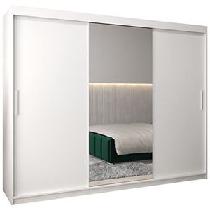 MEBLE KRYSPOL Tokyo 1 250 slaapkamerkast met DRIE schuifdeuren, spiegel, kledingroede en planken - 250x200x62cm - mat wit
