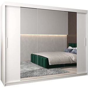 MEBLE KRYSPOL Tokyo 2 250 slaapkamerkast met DRIE schuifdeuren, spiegel, kledingroede en planken - 250x200x62cm - mat wit