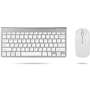 Draadloos Toetsenbord en Muis, Draadloze Muis en Toetsenbordcombinatie met Schaarschakelaartoetsen, 2,4 GHz Draadloos USB-toetsenbord voor Laptop, Computer, Pc, Tablet, Desktop, IOS/OS X PC(Zilver)