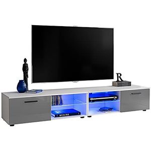 ExtremeFurniture T32-200 2 TV-Kasten, Karkas in Wit Mat/Front in Grijs Hoogglans + Veelkleurige LEDs met Afstandsbediening