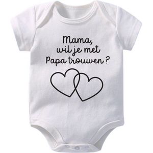 Hospitrix Baby Rompertje met Tekst ""Mama, Wil Je Met Papa Trouwen?"" | 0-3 maanden | Korte Mouw |Tweeling Cadeau| Kraamkado | Cadeau voor Zwangerschap | Bekendmaking | Aankondiging | Aanstaande Moeder | Moederdag