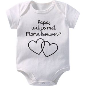 Hospitrix Baby Rompertje Tweeling met Tekst ""Papa, Wil Je Met Mama Trouwenn"" | 0-3 maanden | Korte Mouw |Tweeling Cadeau| Kraamkado |  Cadeau voor Zwangerschap | Bekendmaking | Aankondiging | Aanstaande Moeder | Moederdag