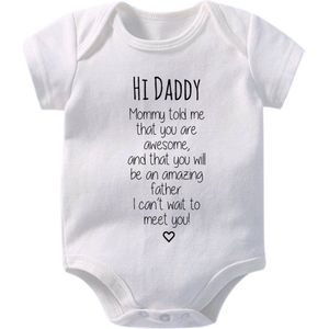 Hospitrix Baby Rompertje met Tekst HI DADDY... | Korte Mouw | Cadeau voor Zwangerschap | Bekendmaking | Aankondiging | Cadeau voor Papa | Vaderdag