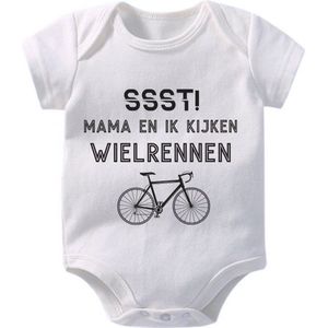Hospitrix Baby Rompertje met Tekst "" SSST! Mama en ik kijken Wielrennen "" | 0-3 maanden | Korte Mouw | Cadeau voor Zwangerschap |