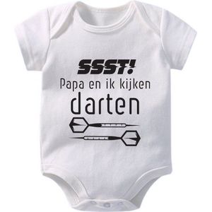 Hospitrix Baby Rompertje met Tekst "" SSST! Mama en ik kijken Darten "" | 0-3 maanden | Korte Mouw | Cadeau voor Zwangerschap |