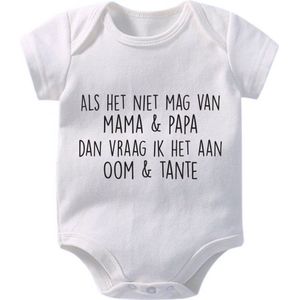 Hospitrix Baby Rompertje met Tekst Als het niet mag van mama & papa dan vraag ik het aan oom en tante| maat M | 3-6 maanden | 62/68 | Korte Mouw | Cadeau voor Zwangerschap | Bekendmaking | Aankondiging | Aanstaande Moeder | Moederdag