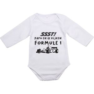 Hospitrix Baby Rompertje met Tekst ""SSST! Papa En Ik Kijken Formule 1"" | Maat S | 12-18 maanden | 50/56 | Lange Mouw | Cadeau voor Papa | Aanstaande Vader