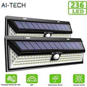 Aitech Solar Light 118 LED bewegingssensor 270° verlichting 1200LM Waterdicht IP 7 Solar Light Outdoor Garden Super Helder met 3 optionele verlichtingsmodi * 2PZ