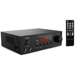 Wiibo AMP 100 HiFi-versterker – Bluetooth-verbinding – USB-ingang – lineaire reactie – vermogen 50 W + 50 W – 2 microfooningangen – led-display – afstandsbediening – geluidsuitrusting