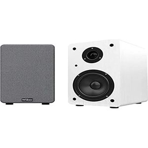 Wiibo Karino 200 HiFi-luidspreker, vermogen 100 W, luidsprekerrek, basreflexuitgang, 2-weg, compact ontwerp, 250 mm x 180 mm x 300 mm, wit