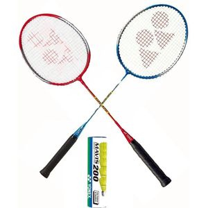 Yonex recreatieve badmintonset - 2 GR-020 badmintonrackets met 6 Mavis 200 outdoor shuttles