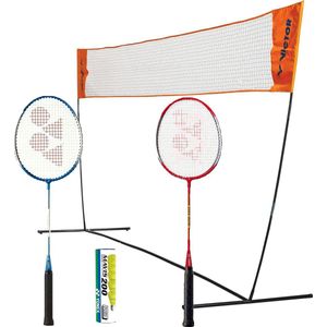 Complete recreatieve outdoor badmintonset: Yonex GR-020, VICTOR EASY badmintonnet en Mavis 200 badmintonshuttles