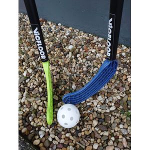 Vicfloor straathockey / uni hockey set - blauwe en groene stick (1meter) - twee ballen