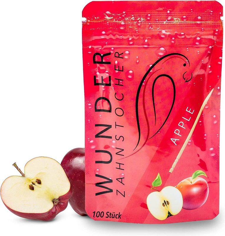 Wunder Cure-dents aromatisés – Bonne alternative au chewing-gum – Aide à lutter contre la mastication des ongles – Haleine fraîche avec cure-dents aromatisés – Sans sucre, végétalien (pomme)