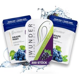 Wunder Tandenstokers, tandenstokers met smaak, 3-delige set, plasticvrij kauwgom, helpt tegen slechte adem, frisse adem met gearomatiseerde tandenstokers, suikervrij, veganistisch