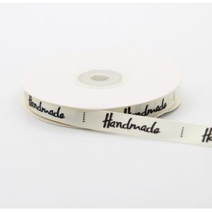 LEDUC Bedrukt Satijnen Lint ""Handmade"" 22m 10mm Glanzend Zacht Verpakking Cadeaupapier, Taarten Verpakking, Handgemaakt Kleur ECRU