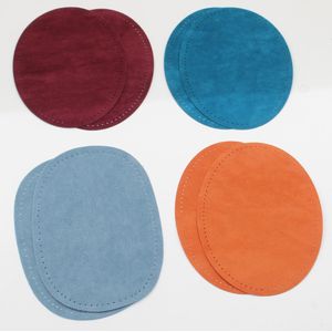 Set van 4 Paar Voorgeperforeerde ELLEBOOGSTUKKEN, KATOEN IMITATIE DAIM, 1 Paar BLAUW, 1 Paar PETROL, 1 Paar BORDEAUX, 1 Paar ROEST, HOTFIX