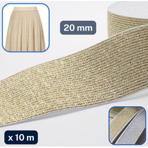 10 Meter LUREX TAILLEBAND ELASTIEK, Breedte 20MM, Kleur WIT/GOUD