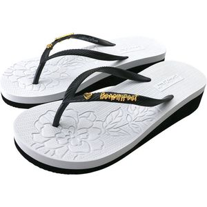 BeachyFeet Teenslippers Dames Flamencos FlipFlop Sleehak Grijs Zwart - Maat 39-40