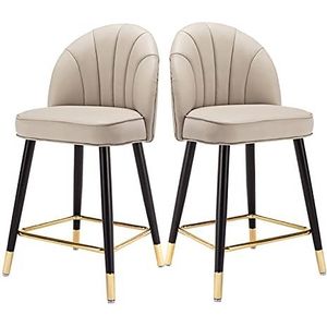 Familie Kruk Barkruk Barkrukken Set van 2 PU Lederen Counter Hoogte Krukken, Moderne Stijl Bekleding met Metalen Been en Rugleuning Armloze Barstoelen, Eetstoelen voor Pub Living Ro