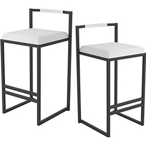 DangLeKJ Moderne familiekruk, barkruk, barkrukken, set van 2 fluwelen keukenbarstoelen met rugleuning, hoge stoelen voor eetkamer/keukeneiland/thuisbar, zithoogte 75 (wit 65 cm)