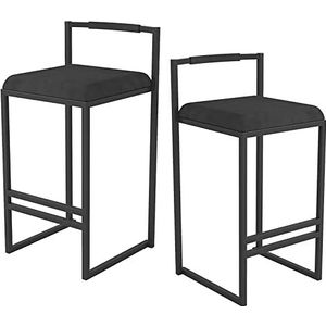DangLeKJ Moderne familiekruk, barkruk, barkrukken, set van 2 fluwelen keukenbarstoelen met rugleuning, hoge stoelen voor eetkamer/keukeneiland/thuisbar, zithoogte 75 (zwart 65 cm)
