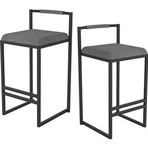 DangLeKJ Moderne familiekruk, barkruk, barkrukken, set van 2 fluwelen keukenbarstoelen met rugleuning, hoge stoelen voor eetkamer/keukeneiland/thuisbar, zithoogte 75 (grijs 65 cm)