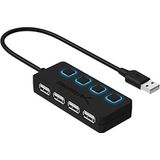 Sabrent - 4-Port USB 2.0 Hub - Zwart - USB 2.0 - Met Aan/Uit-Schakelaars