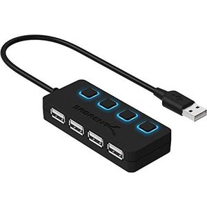Sabrent - 4-Port USB 2.0 Hub - Zwart - USB 2.0 - Met Aan/Uit-Schakelaars