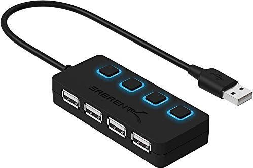 Sabrent - 4-Port USB 2.0 Hub - Zwart - USB 2.0 - Met Aan/Uit-Schakelaars