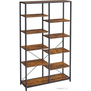 FURNIBELLA - boekenkast met 5 planken, staande boekenkast, legplank, voor woonkamer, badkamer, keuken, hal, eenvoudige montage, vintage bruin-zwart LLS155B01