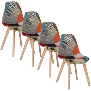 Set van 4 Stoelen - Eetkamerstoel - Eetkamerstoelen - Houten poten - 4 stoelen - Moderne look - Leuk Printje - Vrolijke Stoel - Rood