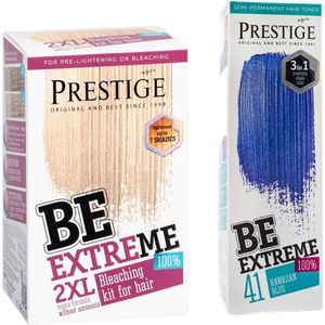 Prestige Semi-Permanente Blauwe Haarverf Set - Bleach Kit Blondeerpoeder + Hawaiian Blue Haarverf Blauw - Voordeelverpakking 2 x 100ml