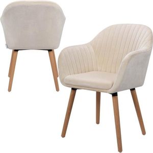 Manzibo Set van 2 Stoelen  - Luxe Eetkamerstoel - Eetkamerstoelen -  2 stoelen - Voor keuken of huiskamer - Moderne look - Fluweel - Velvet - Beige