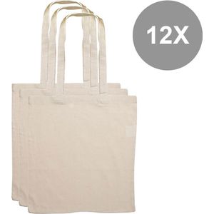 12x Katoenen Tas - Basic Tote Bag - stevige kwaliteit – Naturel van kleur