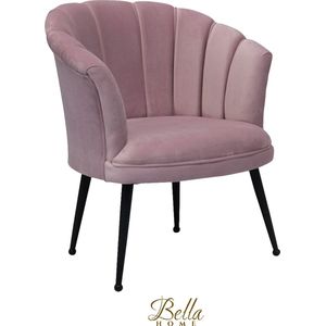 Bella Home Mila - Fauteuil - Velvet - Schelp - Roze met zwarte poten