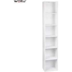 Luxe Opbergkast - Boekenkast - Smalle Kaste - Opberg Kast - Wandkast - 6 Planken - Hout - Wit