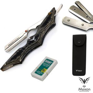 Maxon Shavette Open Scheermes - Batman Antraciet Hout - incl. Etui & Derby Scheermesjes