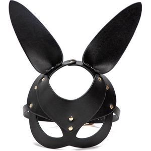 Sexy bunny mask zwart leer / fetish BDSM voor cosplay, carnaval