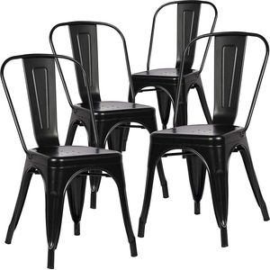 Eetkamerstoel Set van 4 - Stoelen Set - Stapelbaar - Eetkamerstoelen Set - Stoelen Set van 4 - Metaal - Zwart