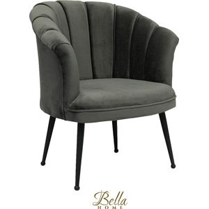 Bella Home Luxe Velvet Schelp Fauteil Mila - Grijs / Zwart