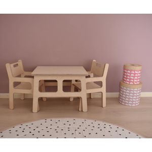 Kindertafel met stoeltjes - 1 tafel en 2 stoelen - Kindermeubel - Kinder speeltafel - Zithoogte stoel 20cm - Berken multiplex - Van Aaken Design - Gemaakt in Nederland - Incl. 100ml Meubellak op waterbasis