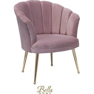 Bella Home Mila - Fauteuil - Velvet - Schelp - Roze met gouden poten