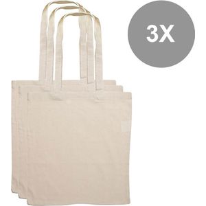 3x Katoenen Tas - Basic Tote Bag - stevige kwaliteit – Naturel van kleur