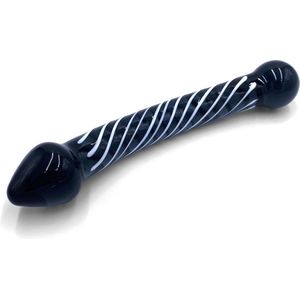 Glazen dildo zwart met witte details curved / Sex toys voor koppels