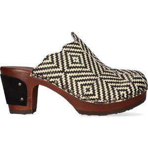 Jan Jansen Knock On Wood Dames Clogs Black/Offwhite | Zwart | Leer | Maat 42 | JJ27.blackoff